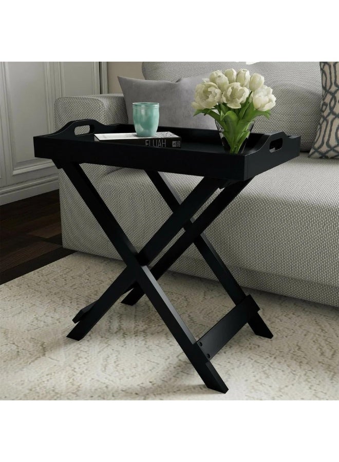 Horoof Home Horoof HomeÂ® Black Wooden Folding Tray Table with Removable Top â€“ Portable End Table - Image 3