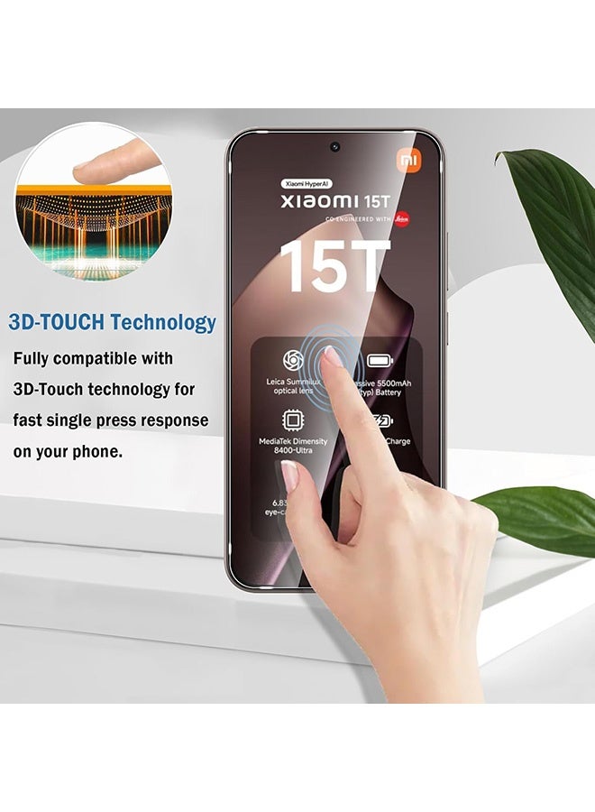 YJS 2 Pcs Xiaomi 15T Pro 5G Screen Protector, 9H Tempered Glass Screen Protector for Xiaomi 15T Pro 5G, Full Coverage Bubble-Free Tempered Film, Anti-Scratch Film - Image 5