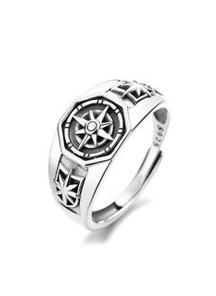 Yun Chao Xuan S925 Sterling Silver Japanese and Korean Retro Animation Magic Array Pattern Trend Hip Hop Punk Open Ring for Men and WomenYfj526/about 3.6 grams Yfj526/about 3.6 grams