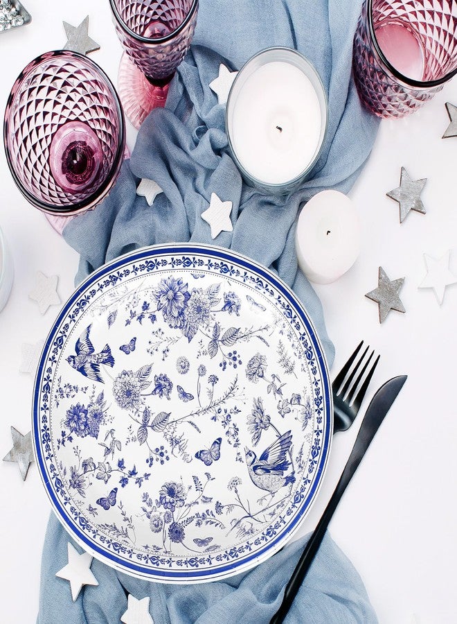 FYSUIMU 24 Pcs Blue White Floral Oval Paper Plates Chinoiserie Flower Bird Disposable Plates 12 x 10 Inch Tableware Plates for Wedding Birthday Bridal Shower Party Supplies - Image 5