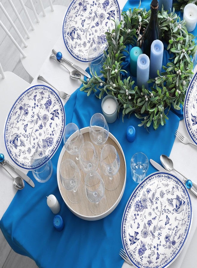 FYSUIMU 24 Pcs Blue White Floral Oval Paper Plates Chinoiserie Flower Bird Disposable Plates 12 x 10 Inch Tableware Plates for Wedding Birthday Bridal Shower Party Supplies - Image 4