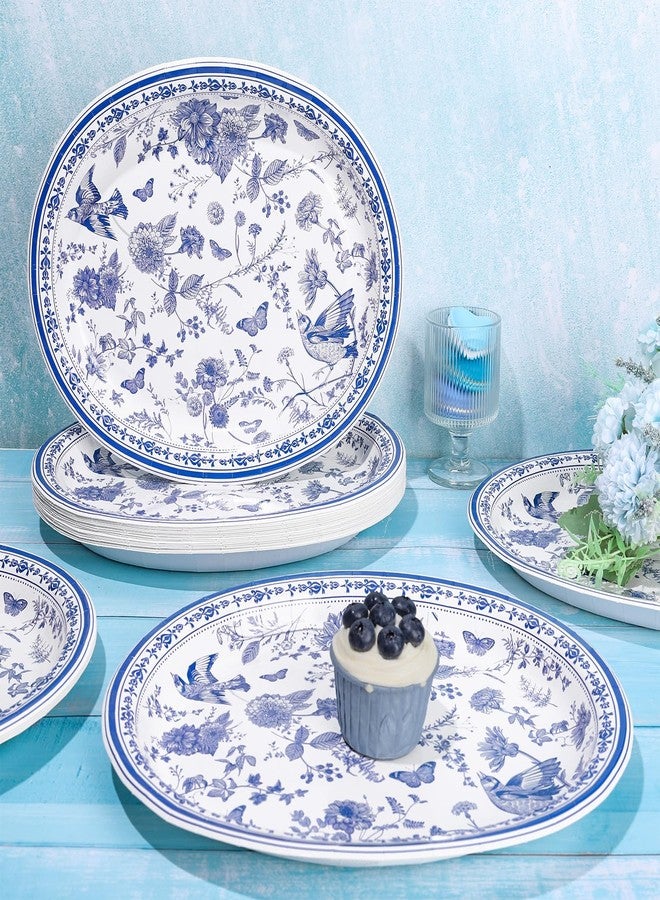 FYSUIMU 24 Pcs Blue White Floral Oval Paper Plates Chinoiserie Flower Bird Disposable Plates 12 x 10 Inch Tableware Plates for Wedding Birthday Bridal Shower Party Supplies - Image 3