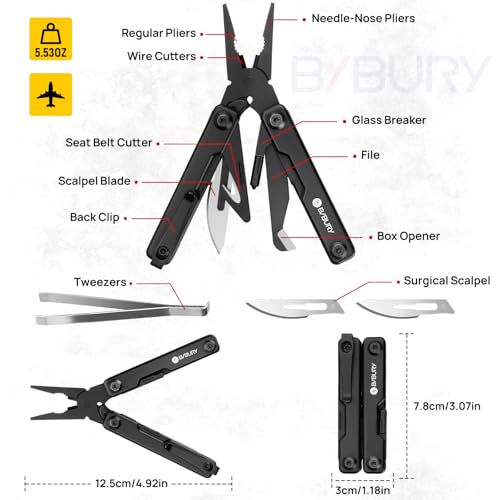 BIBURY Mini Multitool Pliers BI2051AB, Mini EDC Multi Tool with Pocket Clip for Outdoor Survival, Gifts for Men and Women, Gifts for Him Husband Boyfriend, Essential EDC Gear Tool - Image 2