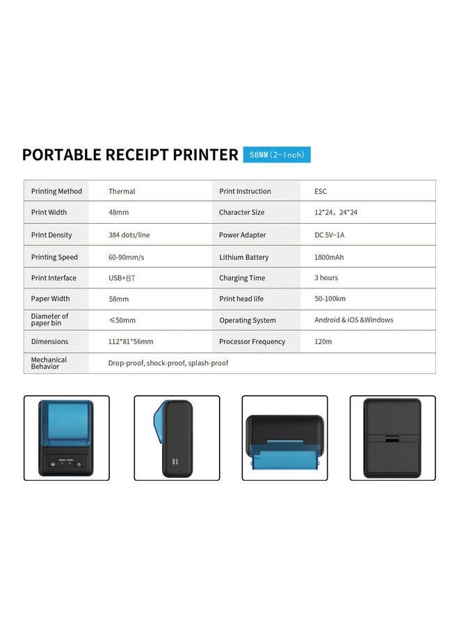 NIBEMINENT Mini Portable Thermal Printer Black  - Image 4