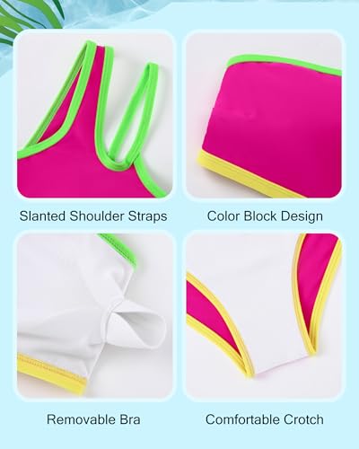 Redair Girls Swimsuits Size 10-12 One Shoulder Bikini Set Two Piece Bathing Suit Color Block Teen Girl Tankini - Image 4