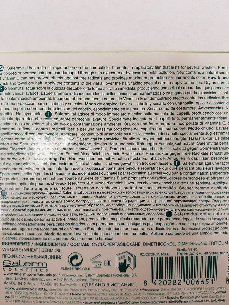 Salerm Vital Capillary Structural Vitalizer 5 Applications Big Sale! - Image 2