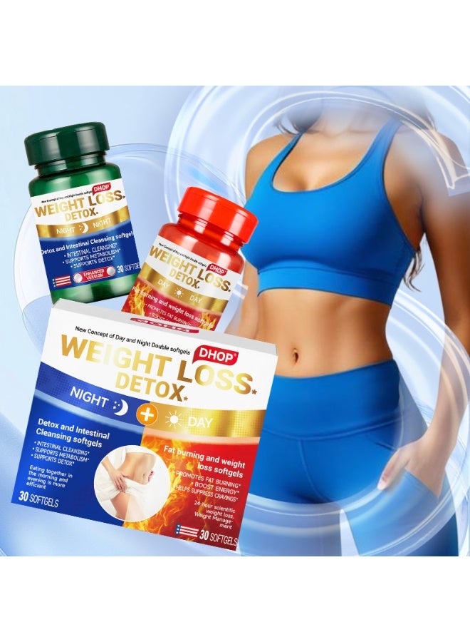 DHOP Weight Loss Detox Softgels Set, Day&Night Fat Burning & Intestinal Cleansing, Top Weight Management Supplements - Image 1