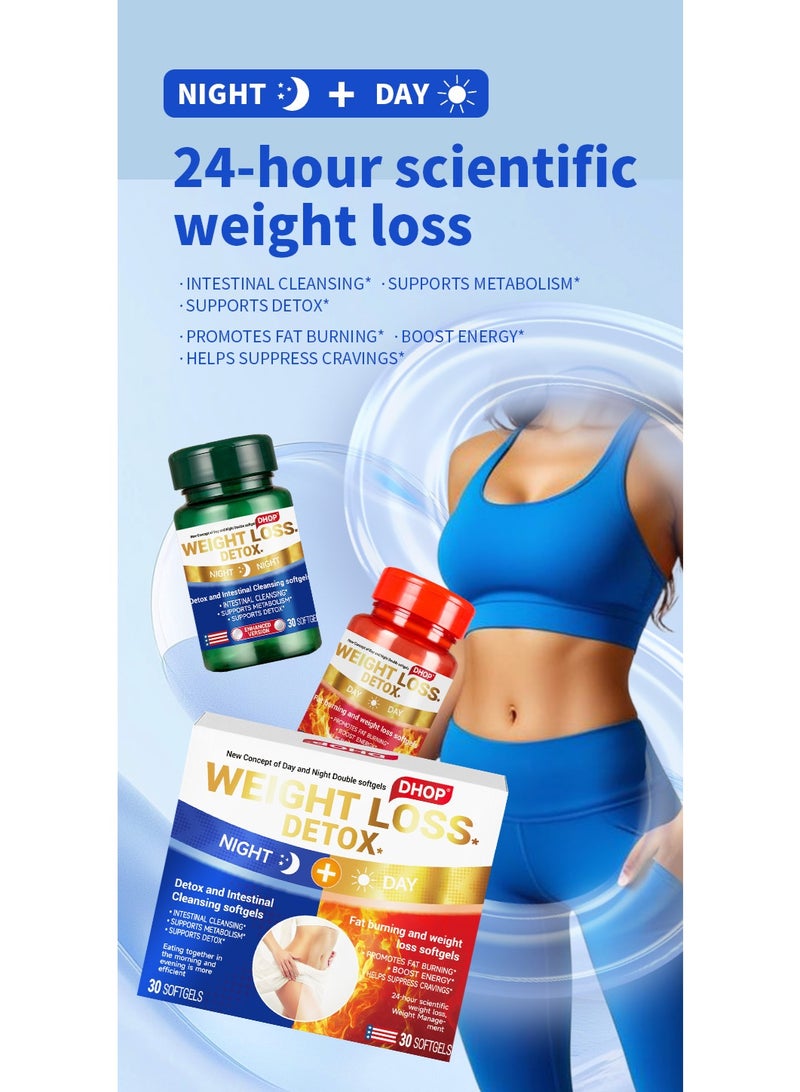 DHOP Weight Loss Detox Softgels Set, Day&Night Fat Burning & Intestinal Cleansing, Top Weight Management Supplements - Image 2