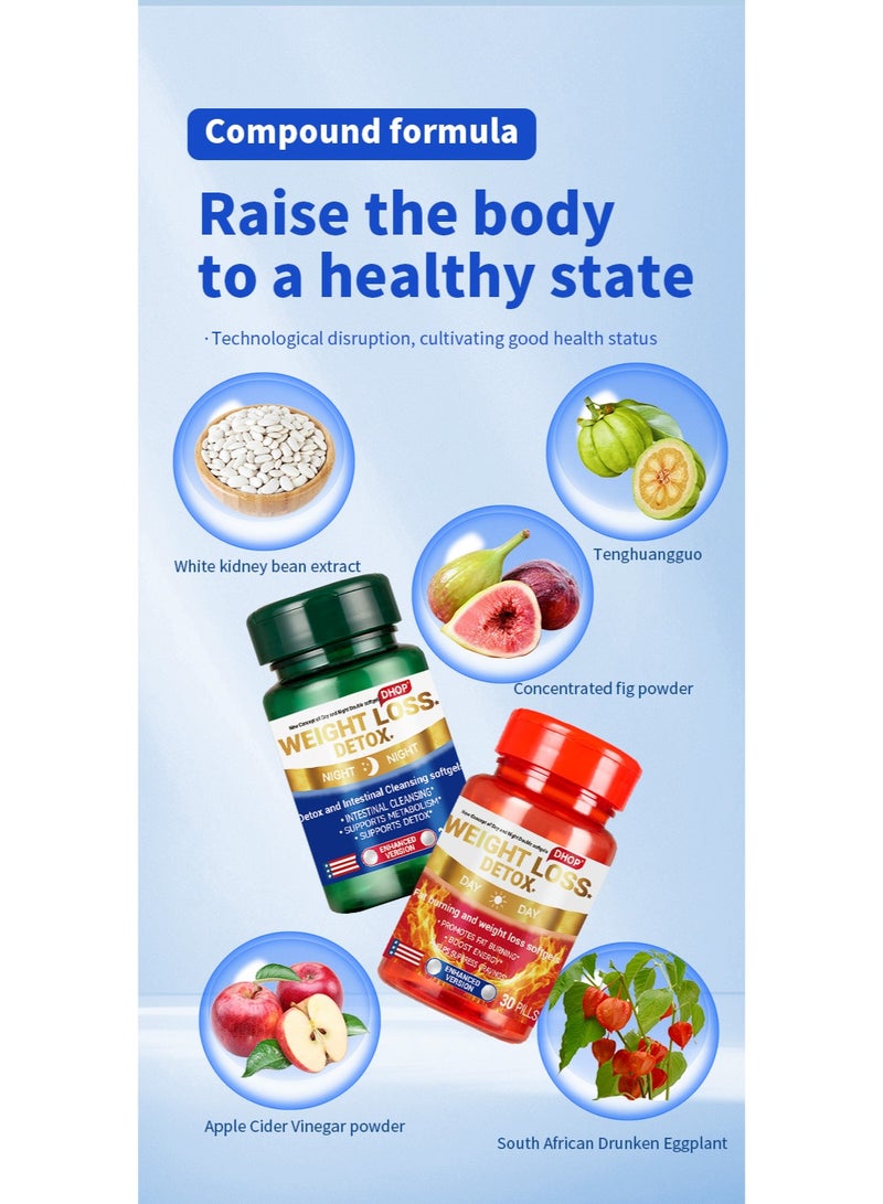 DHOP Weight Loss Detox Softgels Set, Day&Night Fat Burning & Intestinal Cleansing, Top Weight Management Supplements - Image 5