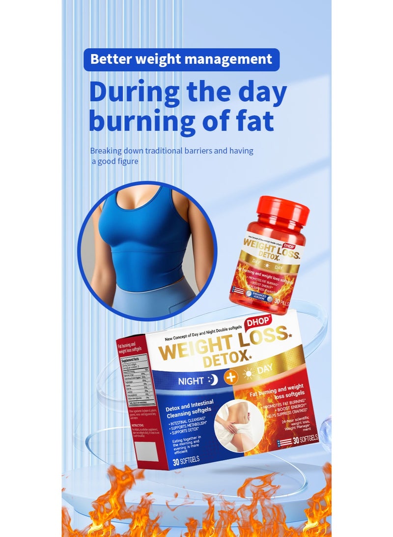 DHOP Weight Loss Detox Softgels Set, Day&Night Fat Burning & Intestinal Cleansing, Top Weight Management Supplements - Image 4