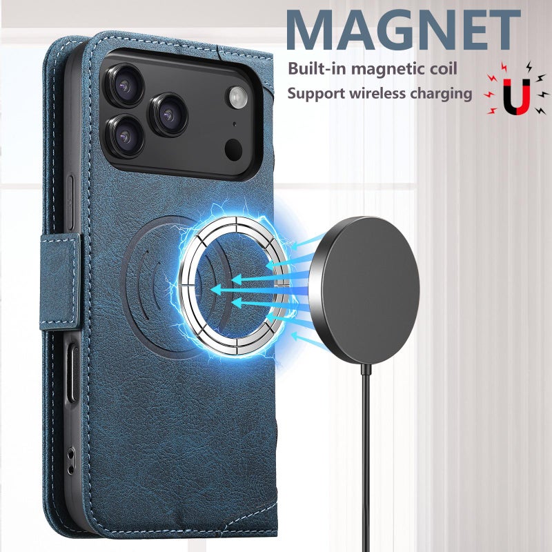 Suteni For Iphone 17 Pro Max Suteni J07 Multifunctional Horizontal Flip Magsafe Leather Phone Case(Blue) - Image 4