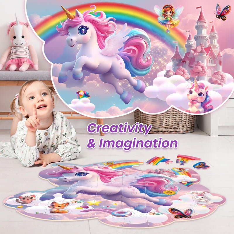 SYNARRY Unicorn Floor Puzzles for Kids Ages 4-6, Large 45 Piece Floor Puzzles for Kids Ages 4-8, Puzzles for Toddlers 3-5, Unicorn Toys Easter Basket Stuffers Gifts for 3 4 5 6 7 8 Year Old Girls - Image 3