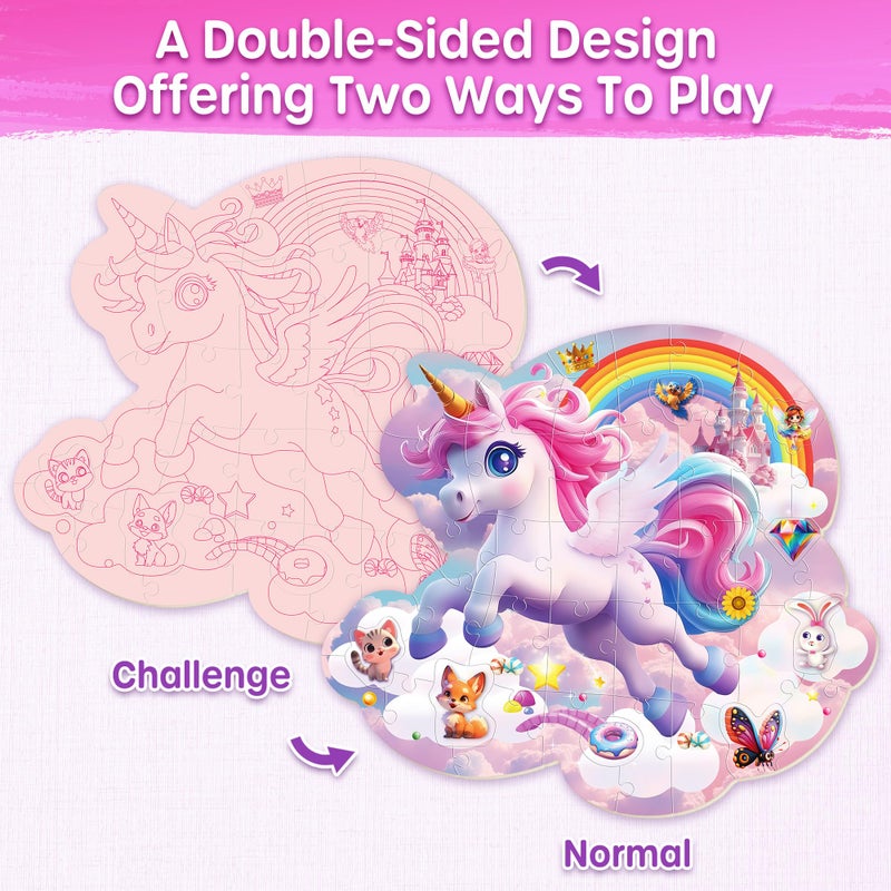 SYNARRY Unicorn Floor Puzzles for Kids Ages 4-6, Large 45 Piece Floor Puzzles for Kids Ages 4-8, Puzzles for Toddlers 3-5, Unicorn Toys Easter Basket Stuffers Gifts for 3 4 5 6 7 8 Year Old Girls - Image 2