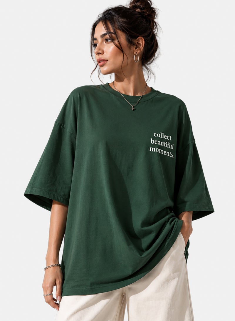 VALYA Women's Oversized 100% Cotton T-Shirt with Front & Back Print - Image 1