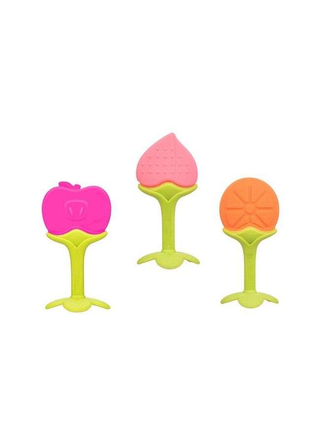 Alya The Cheeky Kidzz Fruit Shape Silicone Teether Teething Toys For Baby Textured Molar Teeth Soother Massage; Infants Dental Care Baby Teether (Or Pi Ph Pack Of 3) - Image 2