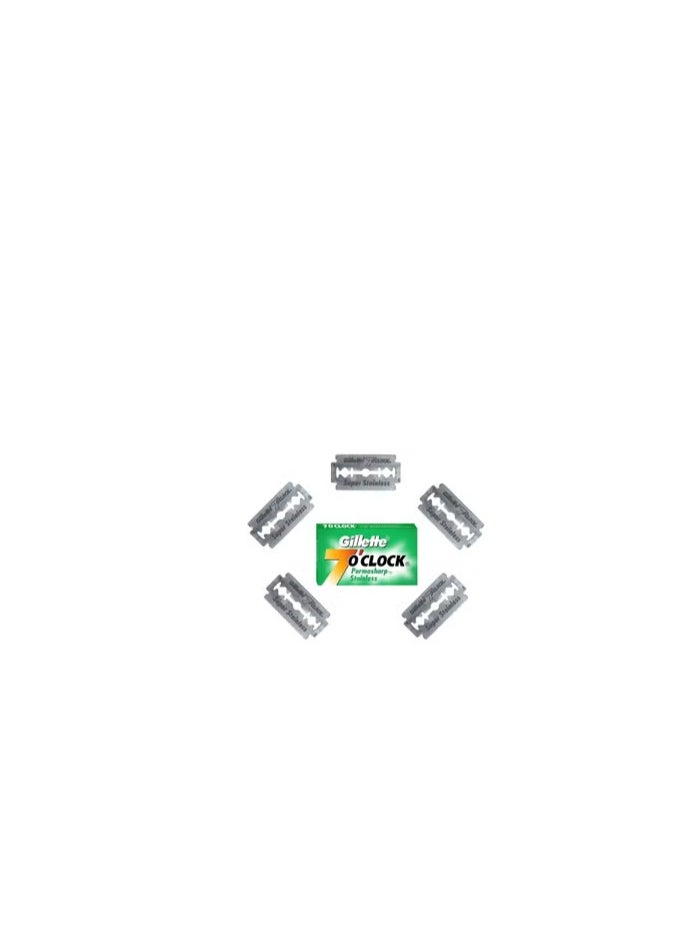 Gillette - 7 O'clock Super Stainless Double Edge Safety Razor Blades 100 Count (20packs of 5) - Image 1