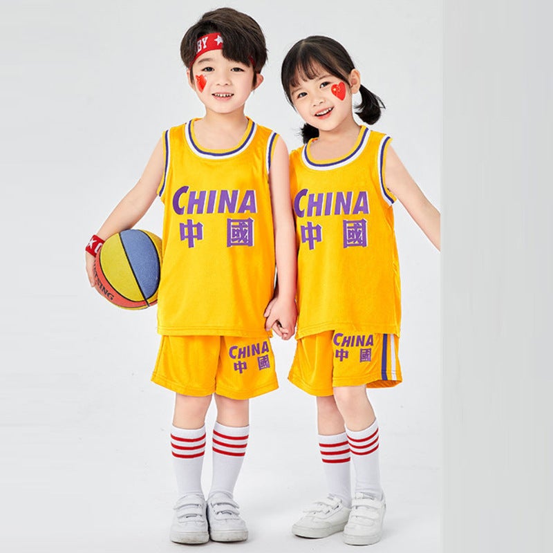 Children'S Quick-Drying Basketball Suit For Boys And Girls Kindergarten Primary School Students Chinese Red Baby Sports Training Performance Suit - Image 5