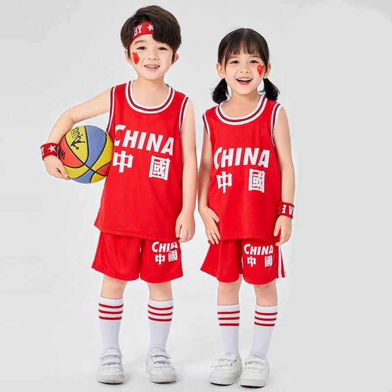 Children'S Quick-Drying Basketball Suit For Boys And Girls Kindergarten Primary School Students Chinese Red Baby Sports Training Performance Suit - Image 1