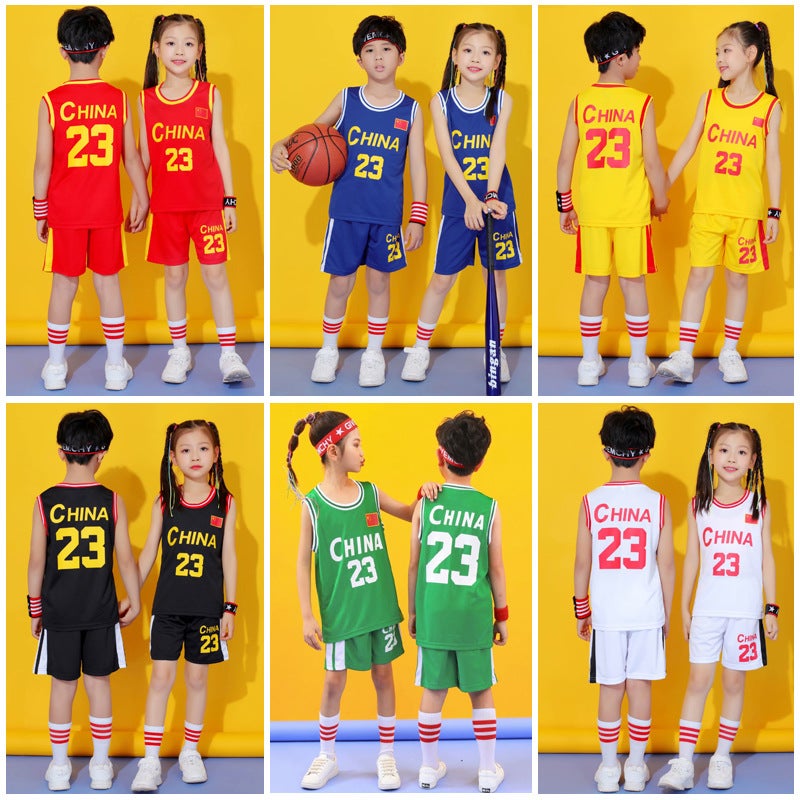 Children'S Quick-Drying Basketball Suit For Boys And Girls Kindergarten Primary School Students Chinese Red Baby Sports Training Performance Suit - Image 3
