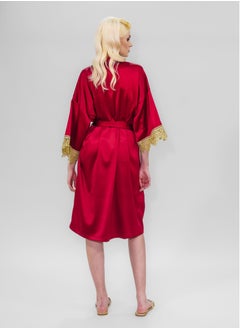 BITOLIA GALLERY Stretch Taffeta Red Robe with Gold Lace  - Image 2