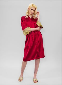 BITOLIA GALLERY Stretch Taffeta Red Robe with Gold Lace  - Image 3