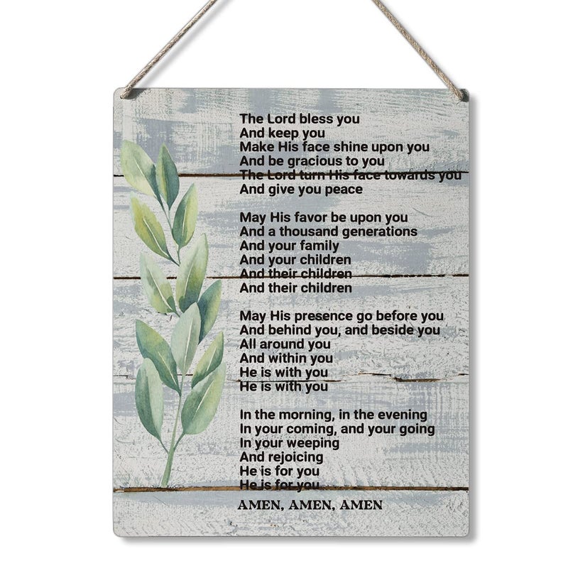 Qious Inspirational Gift Signs the Lord Bless You and Keep You Make His Face Shine Upon You Wooden Hanging Sign Religious Scripture Wall Art Home Decoration 10 x 8 Inches
