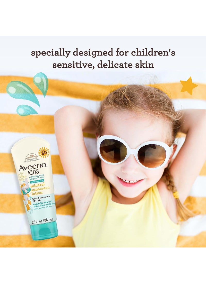 Aveeno Baby - Sunscreen lotion with minerals and zinc oxide for continuous protection for children Broad spectrum protection SPF 50 and sensitive skin formula does not cause tears and is water and sweat resistant - Image 1