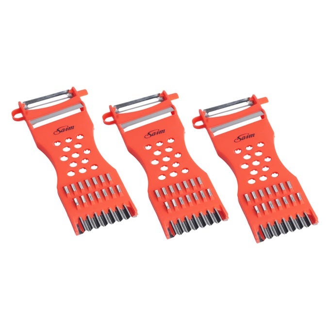 VEGETABLE PEELER METAL SCRAPER FRUIT GRATER SLICER MULTIFUNCTION KITCHEN GRATER SLICER TOOLFOR VEGETABLEFRUITCUCUMBERPOTATOCARROTSCHEESECHEF GADGETS TOOLS ORANGE RED 3 PCS