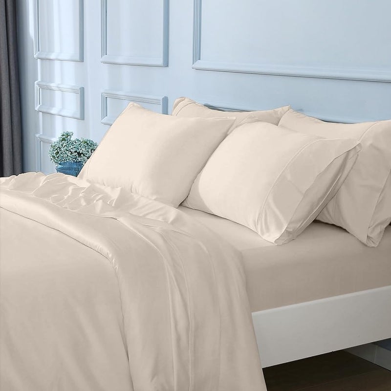 GOKOTTA King Size Bed Sheets 6 Piece Set  Ultra Soft Sheets  Cooling for Hot Sleepers - Hotel Luxury Silky Breathable Sheets  Deep Pocket Up to 16"" - 100% Rayon Derived from Bamboo (Light Beige) - Image 1