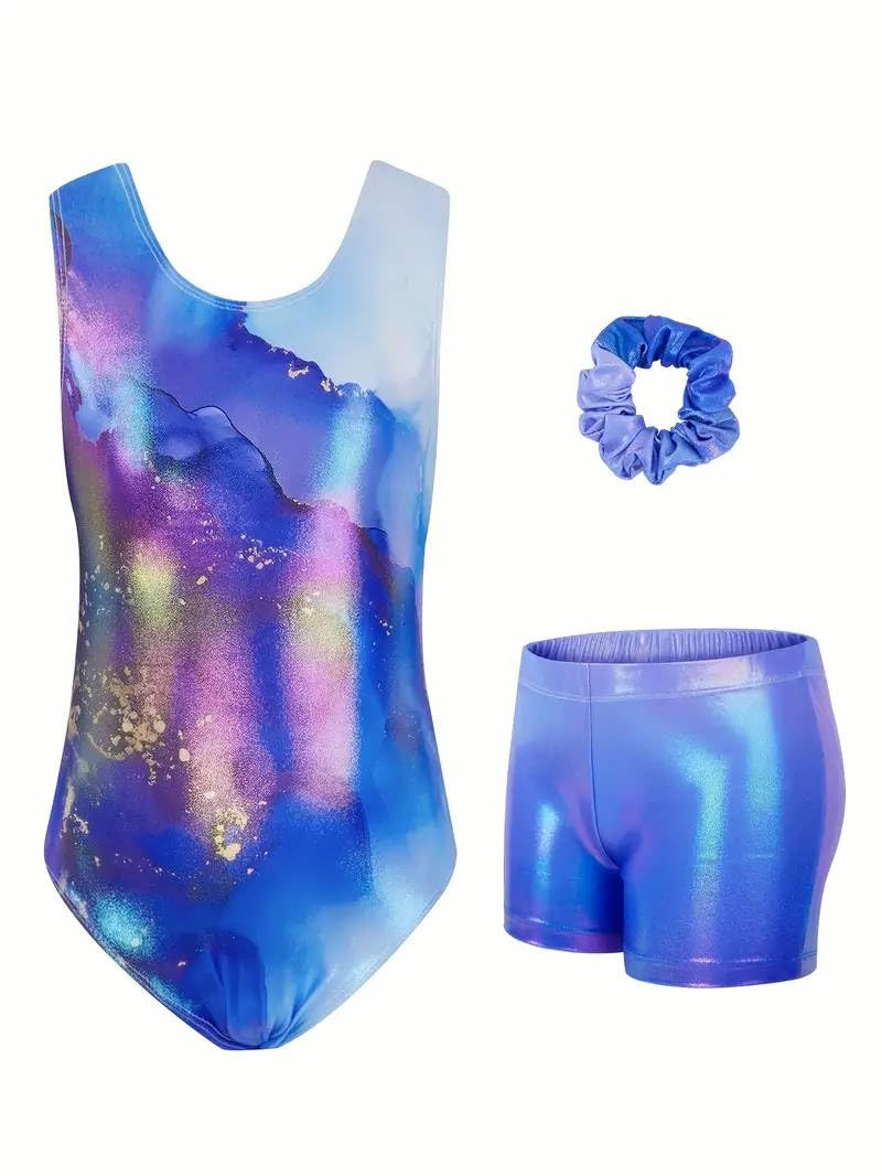 JiAmy Girls Gymnastics Leotards, Glitter Ballet Dance Unitards Biketards Activewear with Short & Hairband for Kids 3-4 Years - Image 5