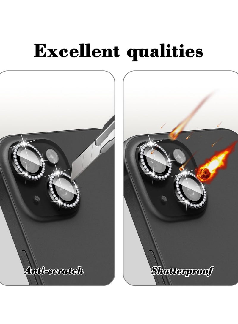 ELTRAZONE "Bling Diamond Camera Lens Protector for iPhone 16/16 Plus – Black Tempered Glass Cover with Metal Alignment Rings and Glitter Finish" - Image 4