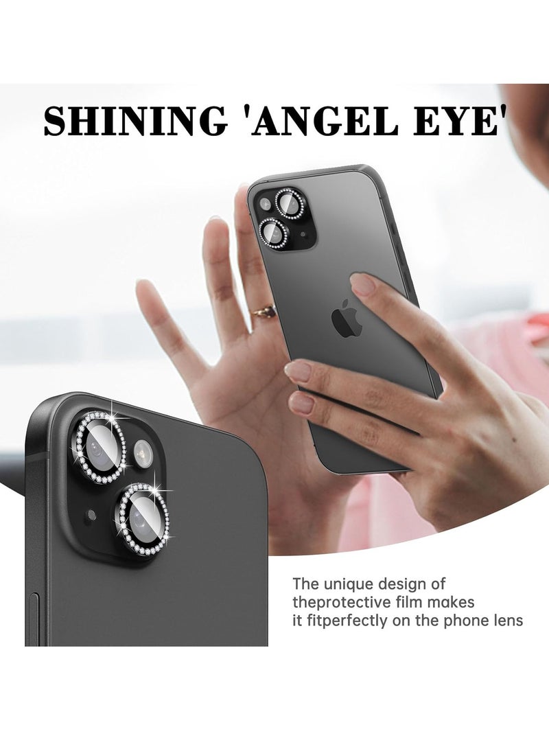 ELTRAZONE "Bling Diamond Camera Lens Protector for iPhone 16/16 Plus – Black Tempered Glass Cover with Metal Alignment Rings and Glitter Finish" - Image 3