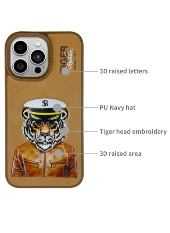 SANTA BARBARA POLO & RACQUET CLUB - Polo Fergus Tiger Series Leather Phone Case for iPhone 15 Pro Max | Premium Genuine Leather with 3D Raised Letters & Embroidered Design | Ultra-Slim, Shockproof, Scratch-Resistant, Drop-Tested Protection - Brown - Image 1