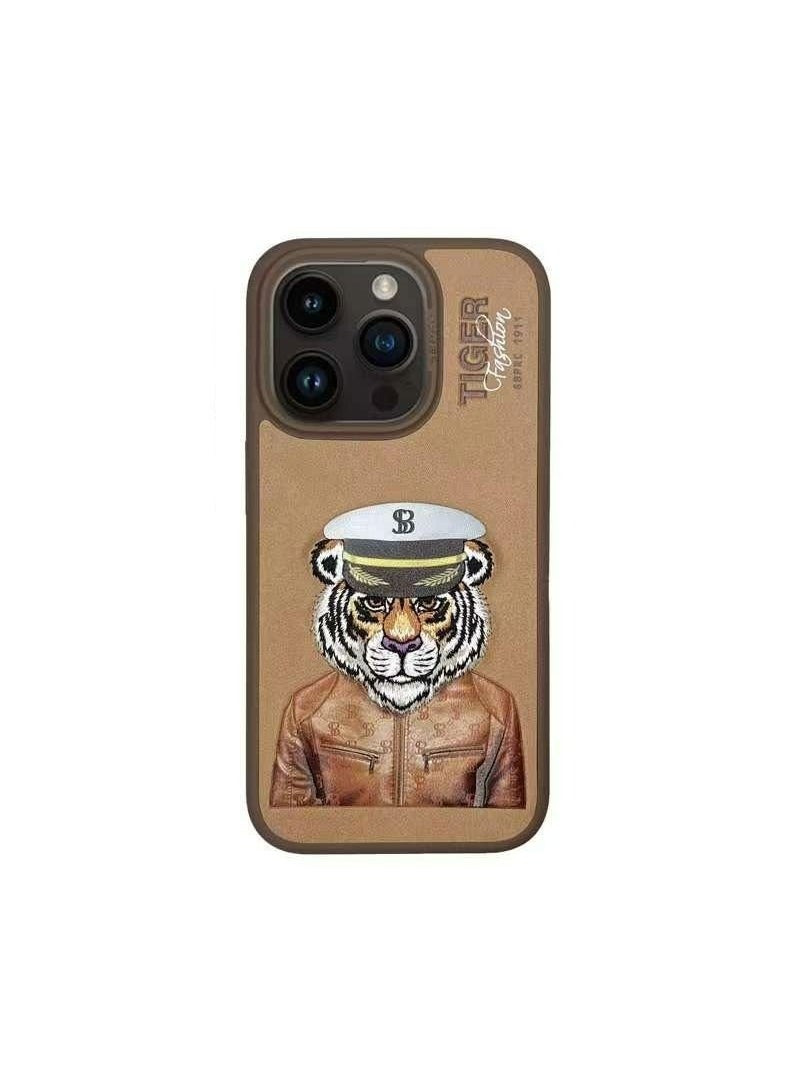 SANTA BARBARA POLO & RACQUET CLUB - Polo Fergus Tiger Series Leather Phone Case for iPhone 15 Pro Max | Premium Genuine Leather with 3D Raised Letters & Embroidered Design | Ultra-Slim, Shockproof, Scratch-Resistant, Drop-Tested Protection - Brown - Image 1