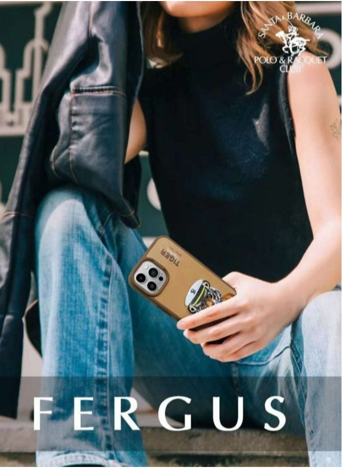 SANTA BARBARA POLO & RACQUET CLUB - Polo Fergus Tiger Series Leather Phone Case for iPhone 15 Pro Max | Premium Genuine Leather with 3D Raised Letters & Embroidered Design | Ultra-Slim, Shockproof, Scratch-Resistant, Drop-Tested Protection - Brown - Image 1