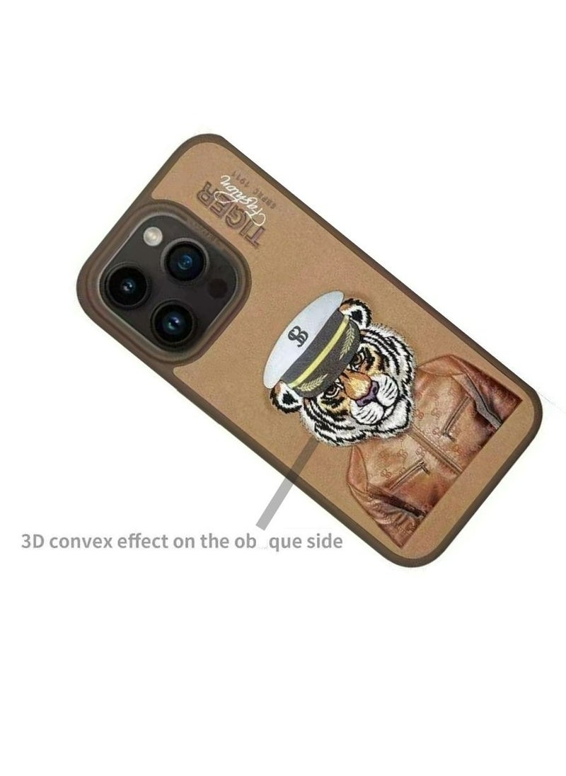 SANTA BARBARA POLO & RACQUET CLUB - Polo Fergus Tiger Series Leather Phone Case for iPhone 15 Pro Max | Premium Genuine Leather with 3D Raised Letters & Embroidered Design | Ultra-Slim, Shockproof, Scratch-Resistant, Drop-Tested Protection - Brown - Image 1