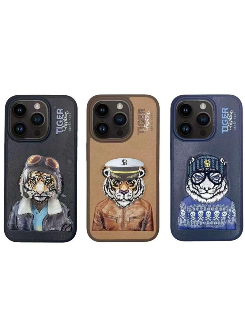 SANTA BARBARA POLO & RACQUET CLUB - Polo Fergus Tiger Series Leather Phone Case for iPhone 15 Pro Max | Premium Genuine Leather with 3D Raised Letters & Embroidered Design | Ultra-Slim, Shockproof, Scratch-Resistant, Drop-Tested Protection - Brown - Image 1
