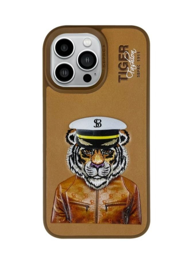 SANTA BARBARA POLO & RACQUET CLUB - Polo Fergus Tiger Series Leather Phone Case for iPhone 15 Pro Max | Premium Genuine Leather with 3D Raised Letters & Embroidered Design | Ultra-Slim, Shockproof, Scratch-Resistant, Drop-Tested Protection - Brown - Image 1