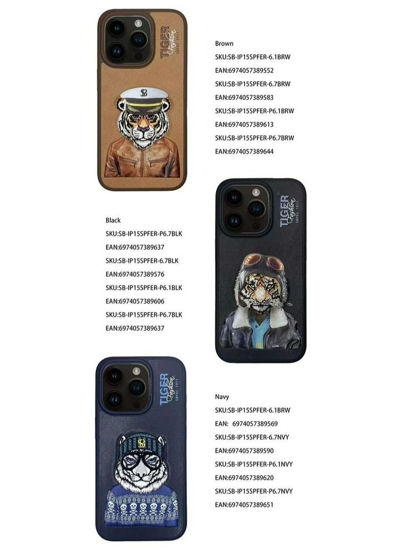 SANTA BARBARA POLO & RACQUET CLUB - Polo Fergus Tiger Series Leather Phone Case for iPhone 15 Pro Max | Premium Genuine Leather with 3D Raised Letters & Embroidered Design | Ultra-Slim, Shockproof, Scratch-Resistant, Drop-Tested Protection - Brown - Image 1