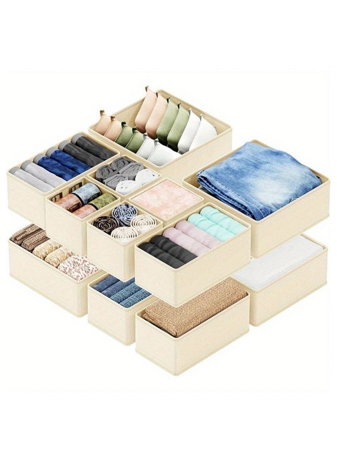 Hihonor 12 Pack Drawer Organizers, Foldable Clothing Storage Organizer, Closet Cabinet, Fabric Clothing Dividers for Clothes, Pants, Skirts, Socks, Underwears, Baby Clothing, Towel(Off-white)  - Image 1
