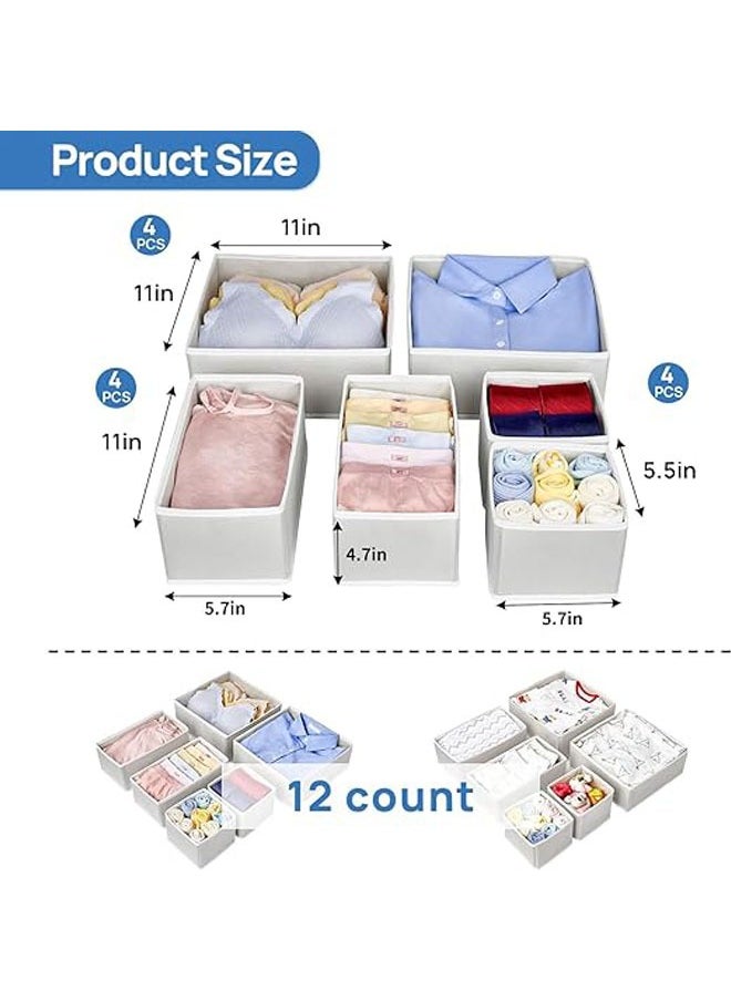 Hihonor 12 Pack Drawer Organizers, Foldable Clothing Storage Organizer, Closet Cabinet, Fabric Clothing Dividers for Clothes, Pants, Skirts, Socks, Underwears, Baby Clothing, Towel(Off-white)  - Image 4