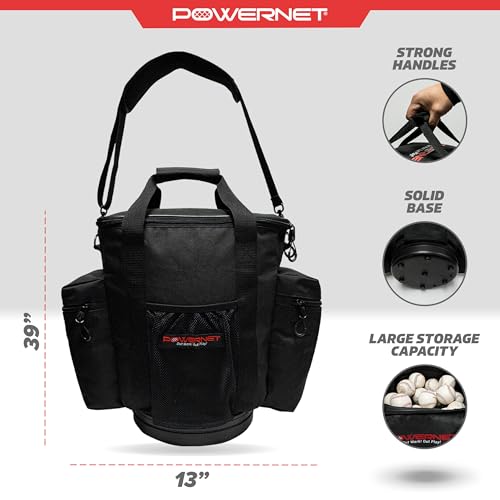 PowerNet Soft Bucket Carry Bag, Ball Bucket Replacement with Shoulder Strap & Pocket Organizer to Carry or Store Softball & Baseball Gear (Softside) - Image 3