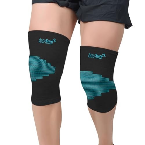 AccuSure Knee Brace Compression Sleeve- Best Support for Arthritis, ACL, Gym, Running, Basketball, Meniscus Tear, Sports, Joint Pain Relief, Injury Recovery For Men, Women|Pair - Image 1