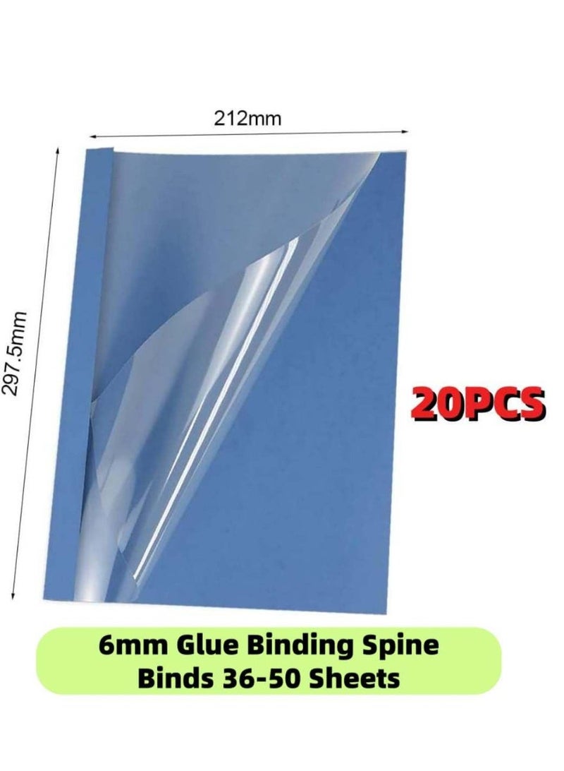 20 Pack A4 Thermal Binding Covers, 6mm Spine Holds Up to 50 Pages, Blue Transparent Document Binding Covers for Reports, Presentations - Image 2