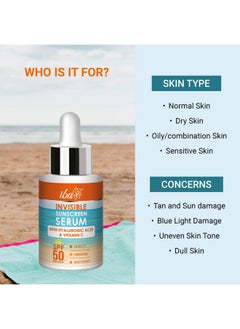 Invisible Sunscreen Serum Spf 50 Pa+++ With Hyaluronic Acid & Vitamin C 30Ml | Protects From Uva & Uvb Rays | Brightens & Moisturizes | Lightweight | No White Cast & Paraben | For All Skin Types - pzsku/ZB96CCC3A323387083A9FZ/45/_/1721722300/a9490b38-d5a2-4be8-98b6-edd4cffaa138