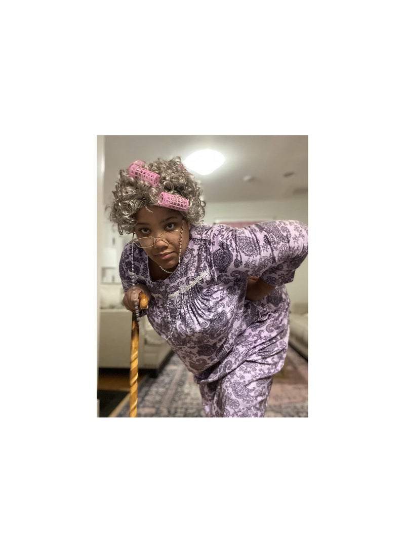 Excefore Old Lady Wig Costume for Women,100 Days of School Costume for Kids Girls, Grandma Granny Costume Wig for Halloween Cosplay - Image 5