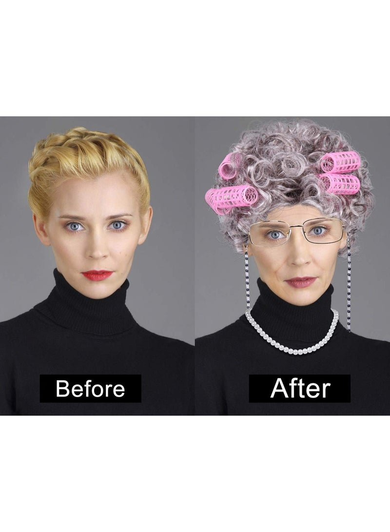 Excefore Old Lady Wig Costume for Women,100 Days of School Costume for Kids Girls, Grandma Granny Costume Wig for Halloween Cosplay - Image 3