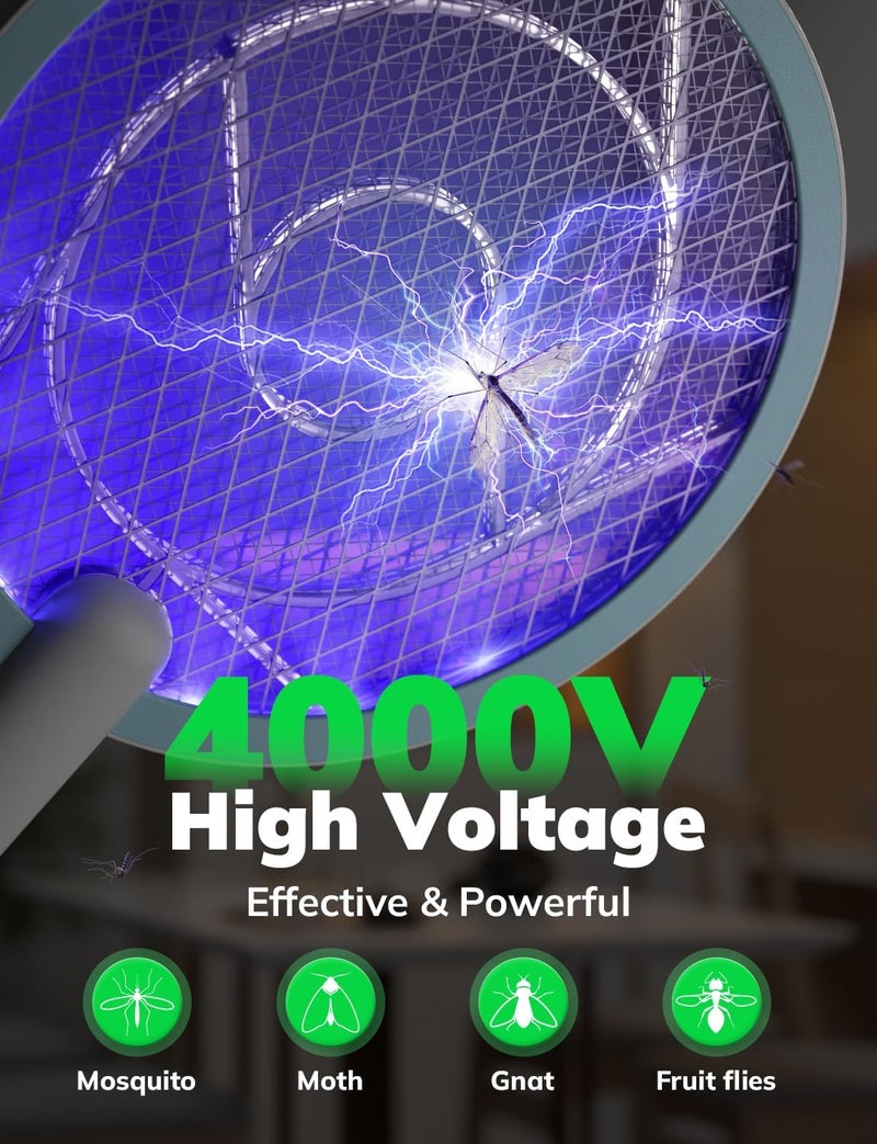 YISSVIC Electric Fly Swatter Bug Zapper Racket 4000V LED Screen Dual Modes Fly Zapper Rechargeable for Indoor Home Office Backyard Patio Camping - Image 4