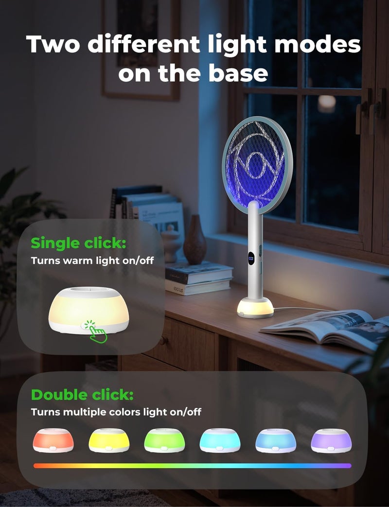 YISSVIC Electric Fly Swatter Bug Zapper Racket 4000V LED Screen Dual Modes Fly Zapper Rechargeable for Indoor Home Office Backyard Patio Camping - Image 3