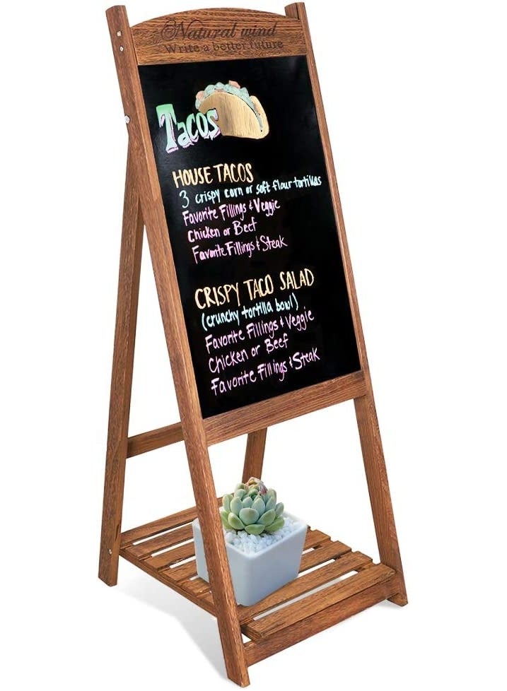 LINGWEI Wooden Hand Writing Black Board Drawing Board with Flower Pot Holder Free Standing Display Stand Chalk Board Ideal For Restaurants Menu Wedding Party - Image 1
